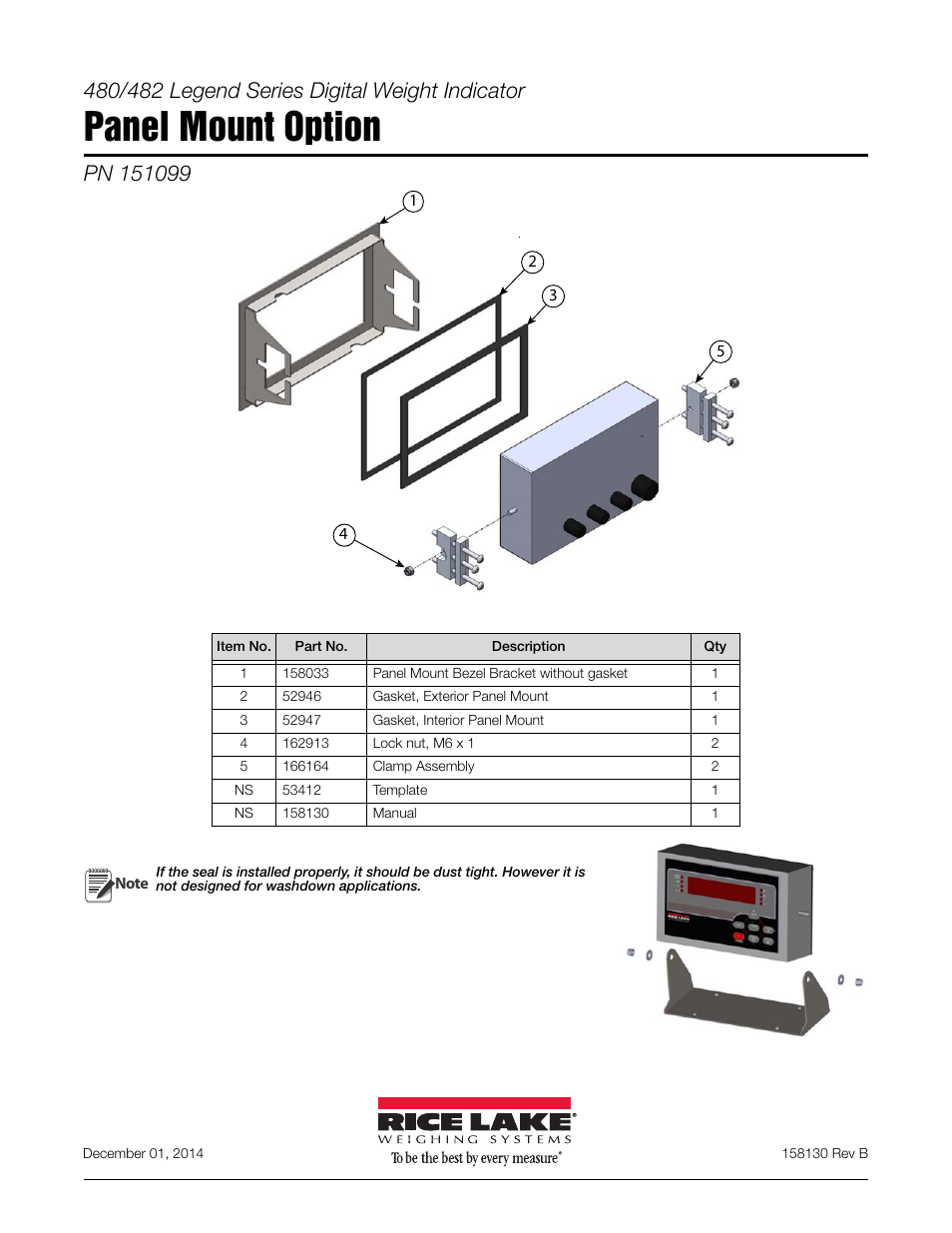 Rice Lake 480 Panel Mount Option User Manual | 4 pages
