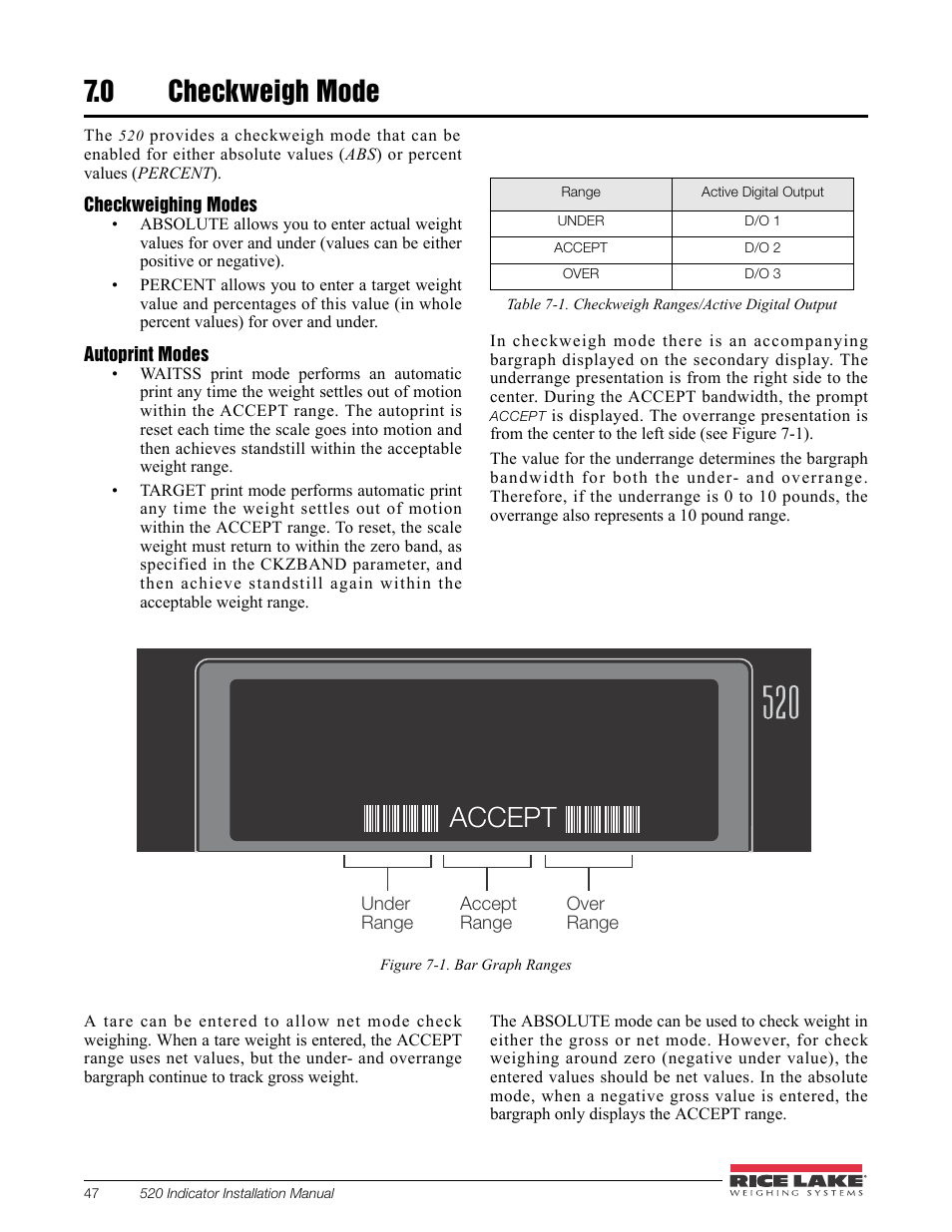 0 checkweigh mode, Checkweigh mode | Rice Lake 520 HMI Digital Weight Indicator Installation Manual User Manual | Page 53 / 98
