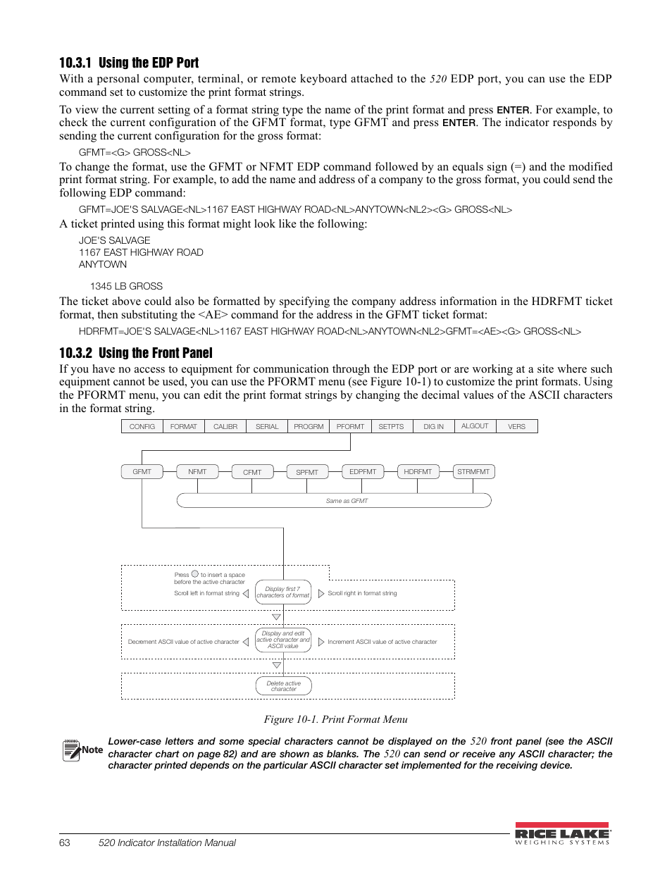 1 using the edp port, 2 using the front panel, Using the edp port | Using the front panel | Rice Lake 520 HMI Digital Weight Indicator Installation Manual User Manual | Page 69 / 98