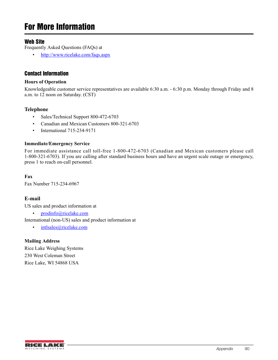 For more information | Rice Lake 520 HMI Digital Weight Indicator Installation Manual User Manual | Page 96 / 98