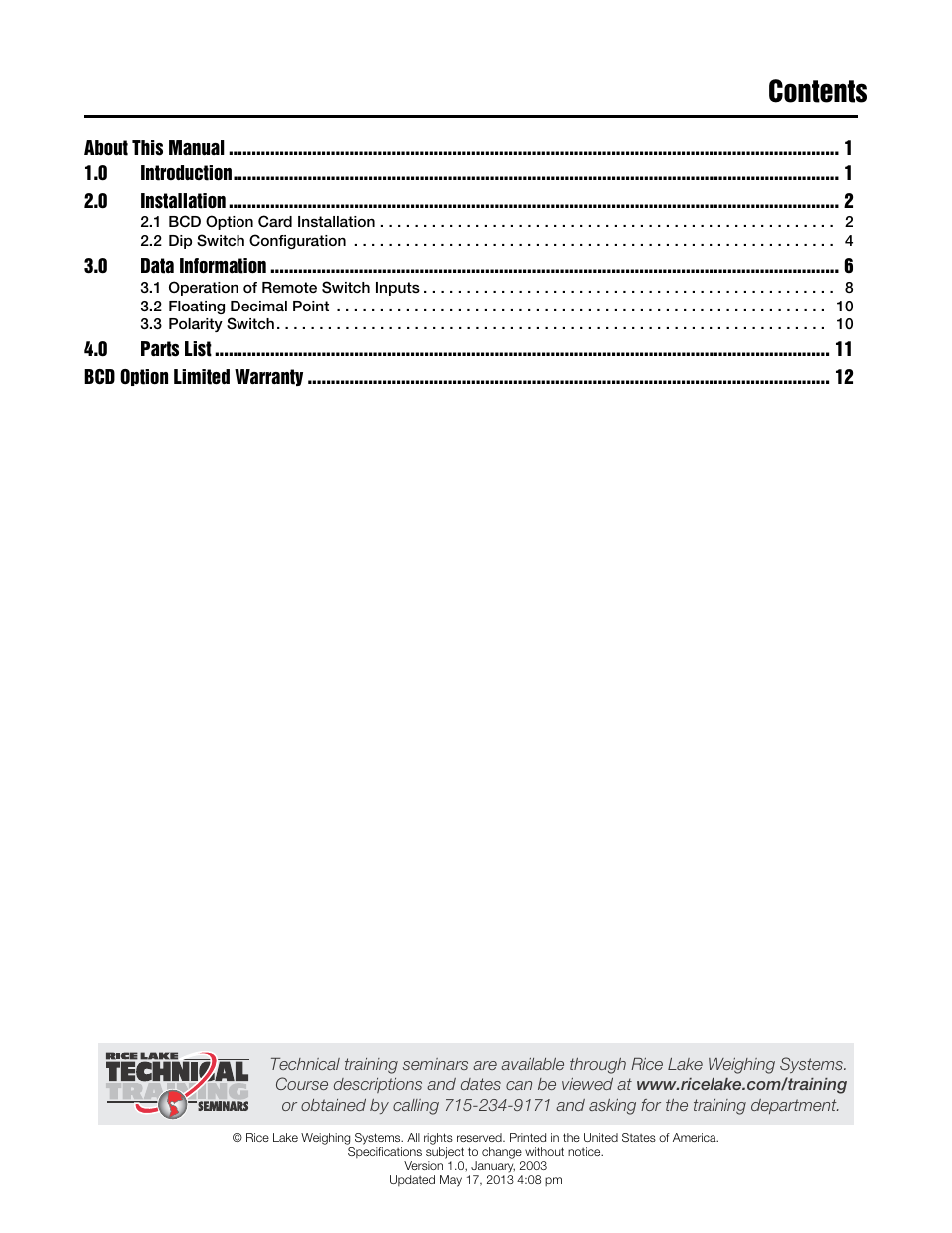 Rice Lake 520 HMI Digital Weight Indicator Manual - BCD Option User Manual | Page 3 / 18