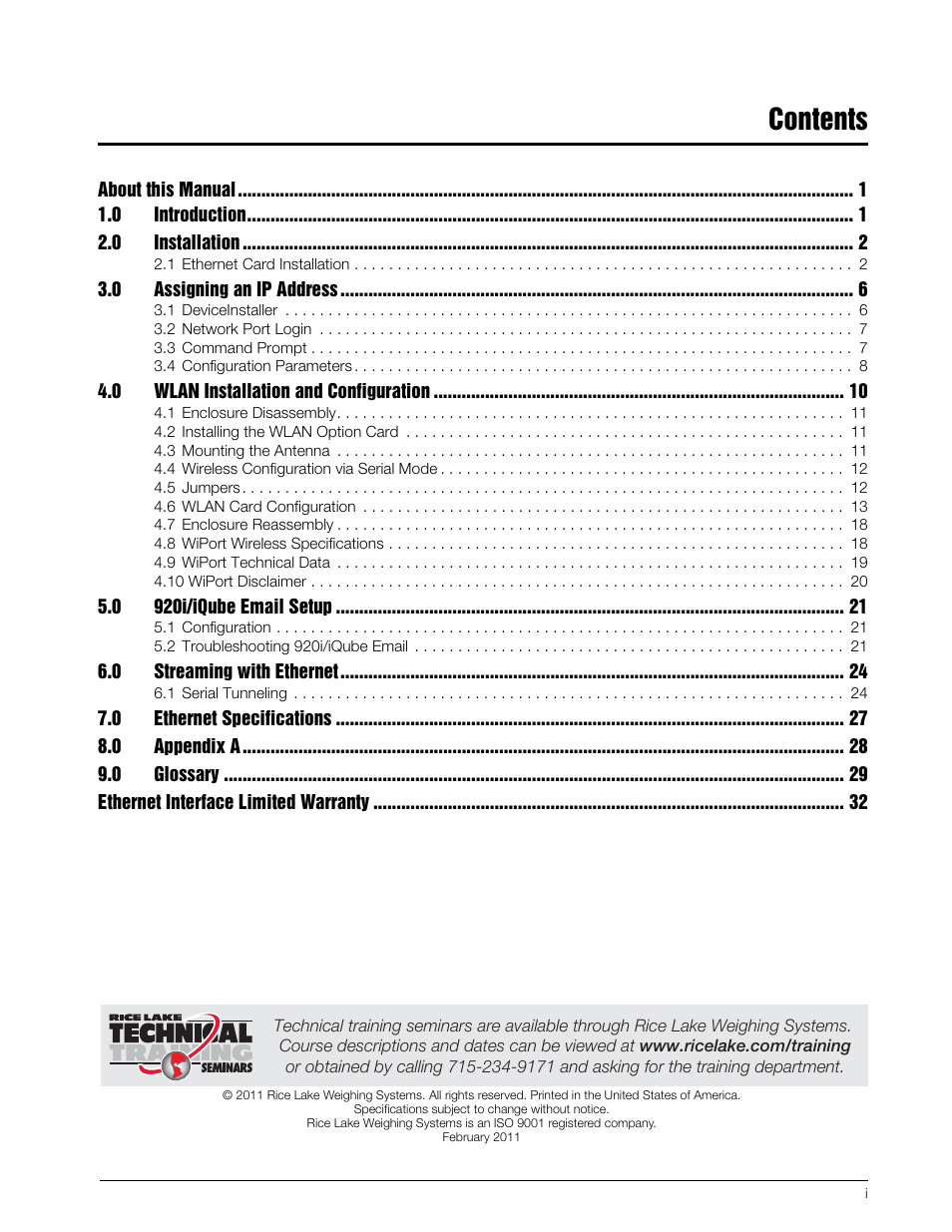 Rice Lake Ethernet TCP/IP User Manual | Page 3 / 38