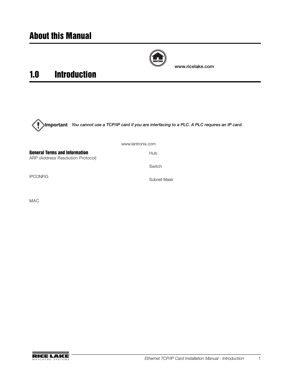 Rice Lake Ethernet TCP/IP User Manual | Page 5 / 38