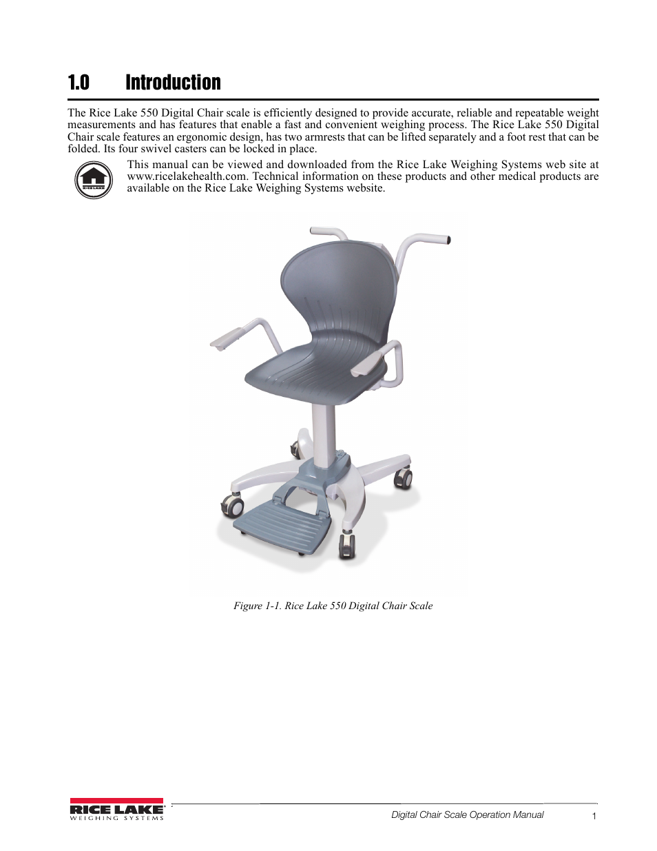 0 introduction | Rice Lake RL550-10 Digital Chair Scale Operating Instructions User Manual | Page 5 / 26