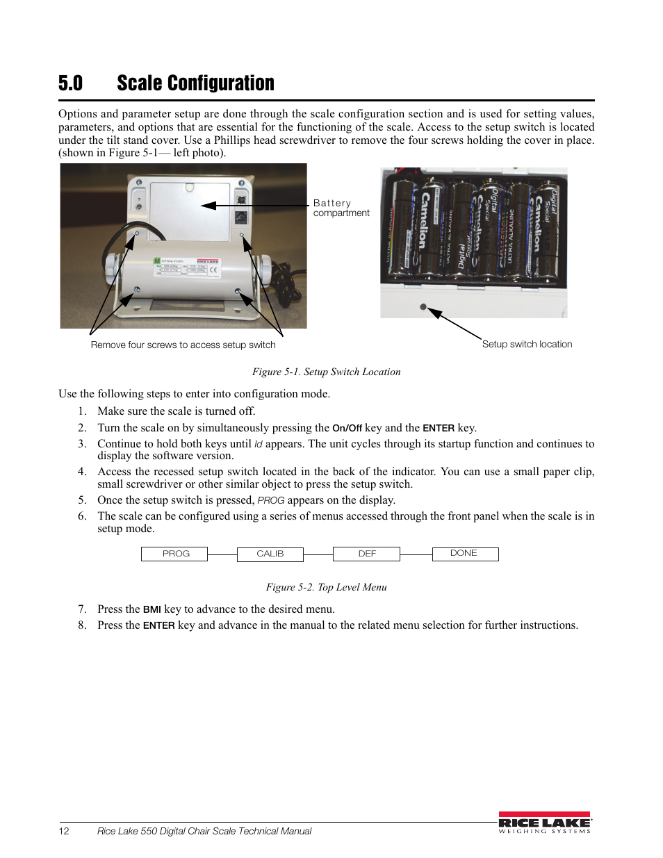 0 scale configuration, Scale configuration | Rice Lake RL550 Digital Chair Scale Technical and Operating Instructions User Manual | Page 16 / 34