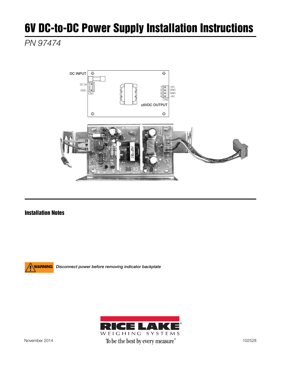 Rice Lake 920i USB Programmable Indicator Controller - 6V DC-to-DC Power Supply User Manual | 4 pages