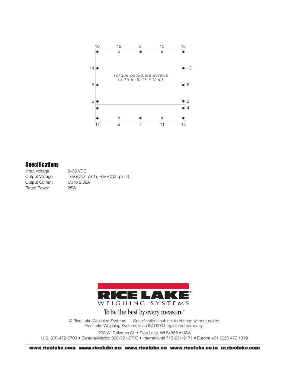 Specifications | Rice Lake 920i USB Programmable Indicator Controller - 6V DC-to-DC Power Supply User Manual | Page 4 / 4