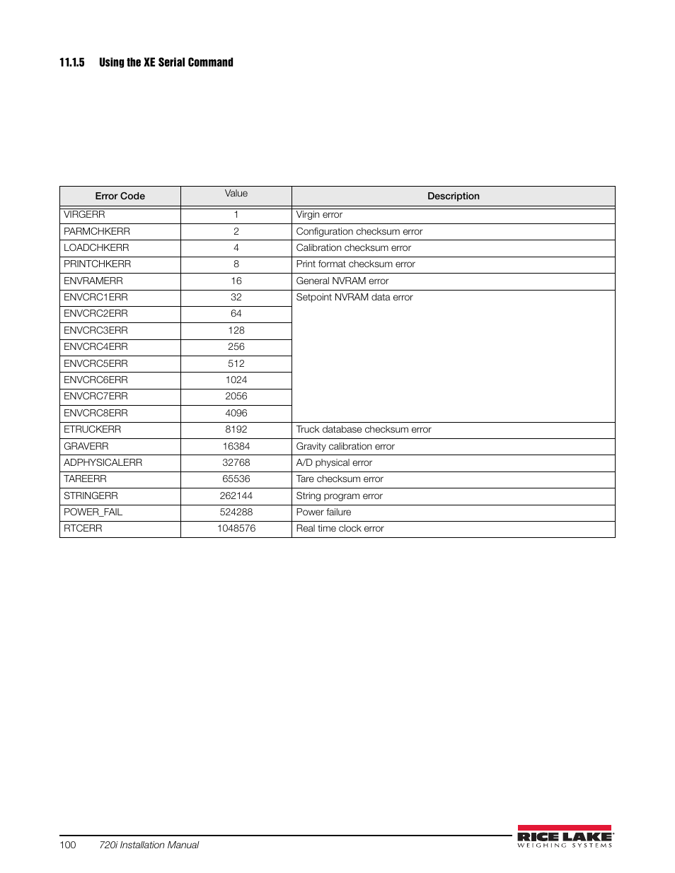 5 using the xe serial command, Using the xe serial command, E section 11.1.5 on | Rice Lake 720i Programmable Indicator/Controller - Installation Manual User Manual | Page 106 / 122