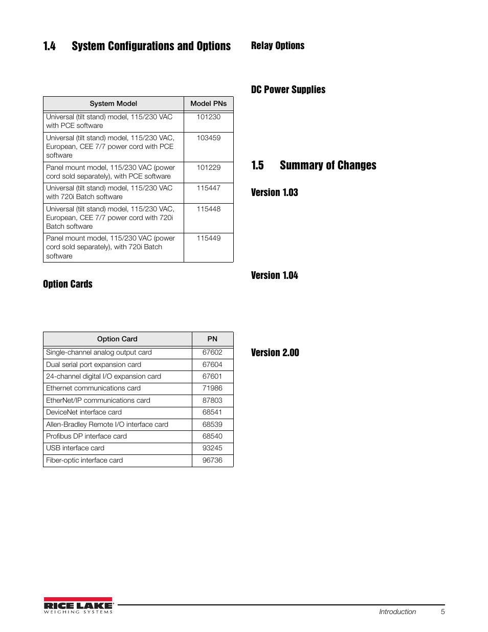 4 system configurations and options, 5 summary of changes | Rice Lake 720i Programmable Indicator/Controller - Installation Manual User Manual | Page 11 / 122