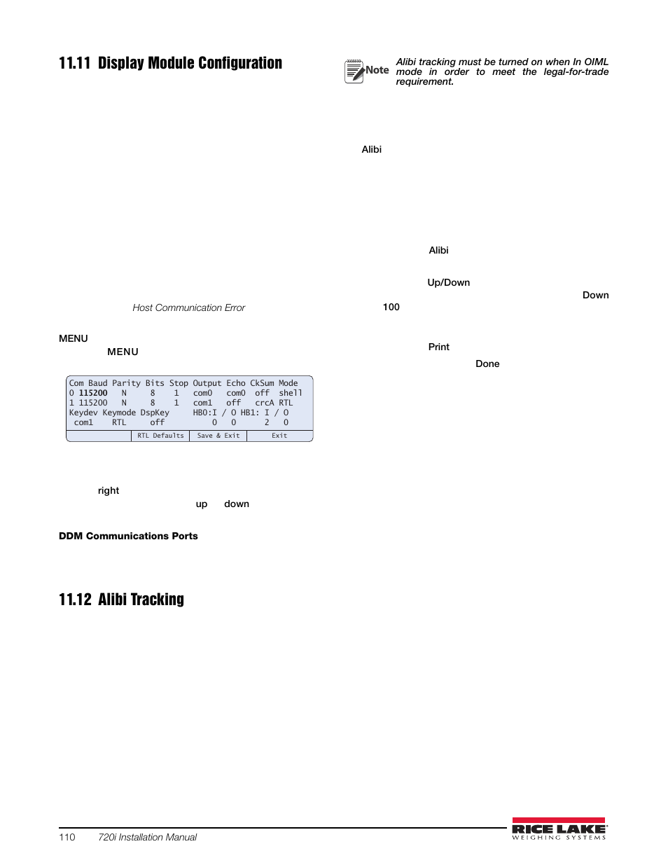 11 display module configuration, 12 alibi tracking | Rice Lake 720i Programmable Indicator/Controller - Installation Manual User Manual | Page 116 / 122