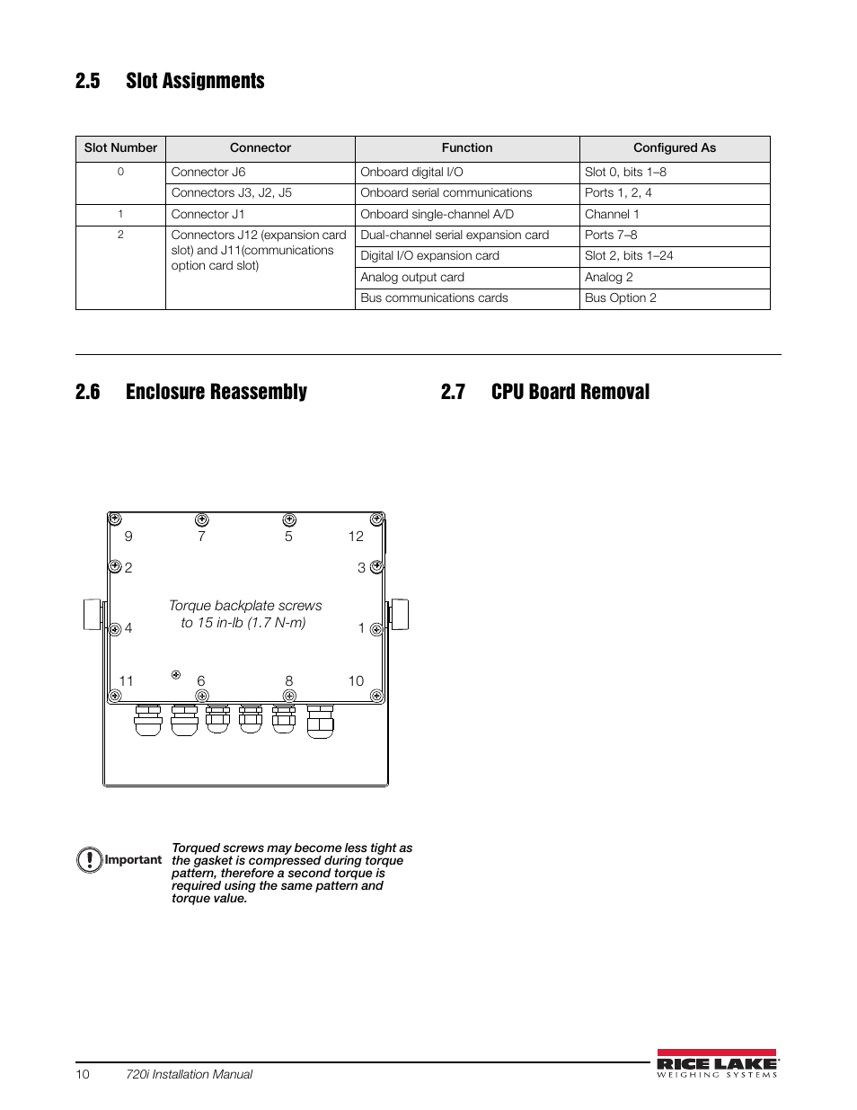 5 slot assignments, 6 enclosure reassembly, 7 cpu board removal | Rice Lake 720i Programmable Indicator/Controller - Installation Manual User Manual | Page 16 / 122