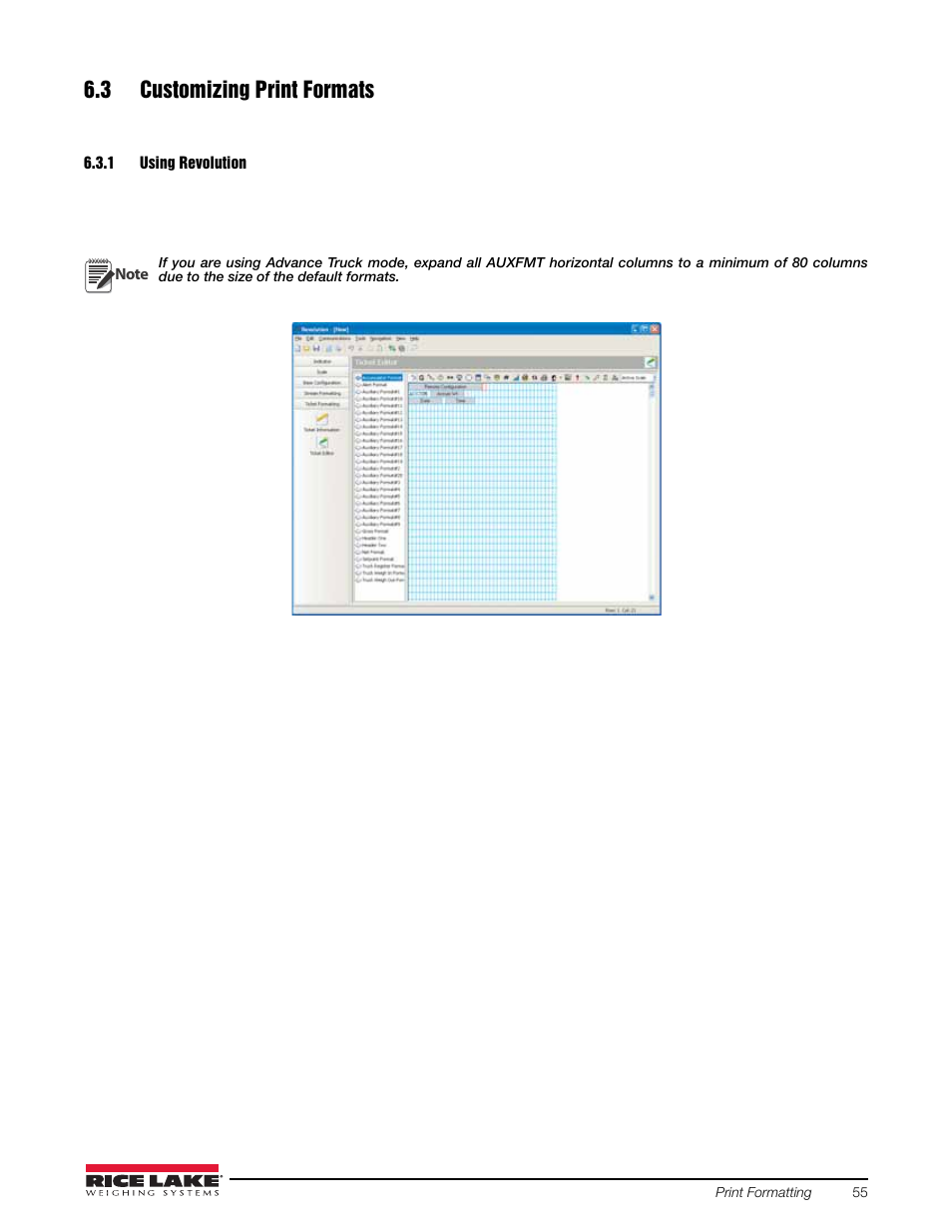 3 customizing print formats, 1 using revolution, Using revolution | Rice Lake 720i Programmable Indicator/Controller - Installation Manual User Manual | Page 61 / 122