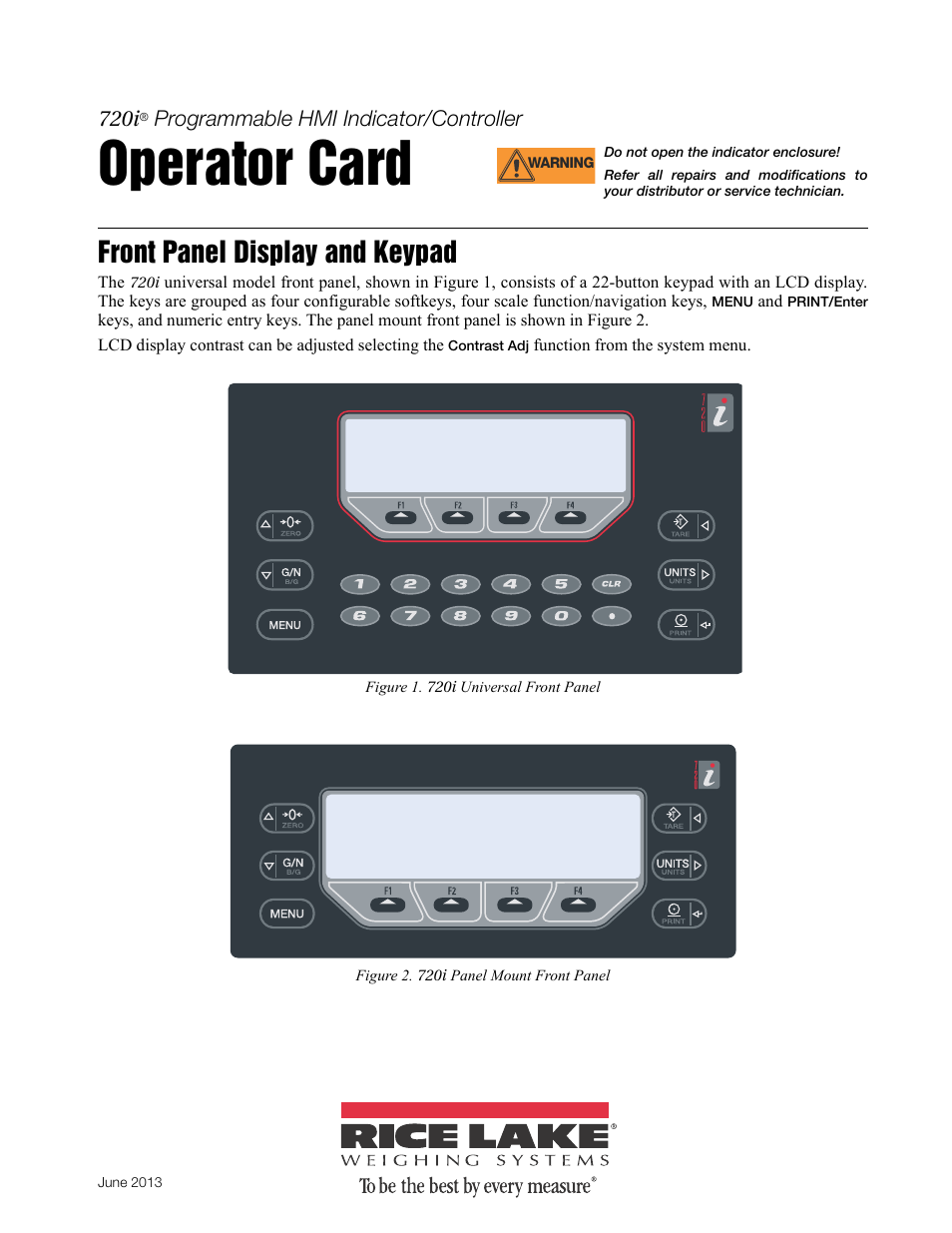 Rice Lake 720i Programmable Indicator/Controller - Operator Card User Manual | 4 pages