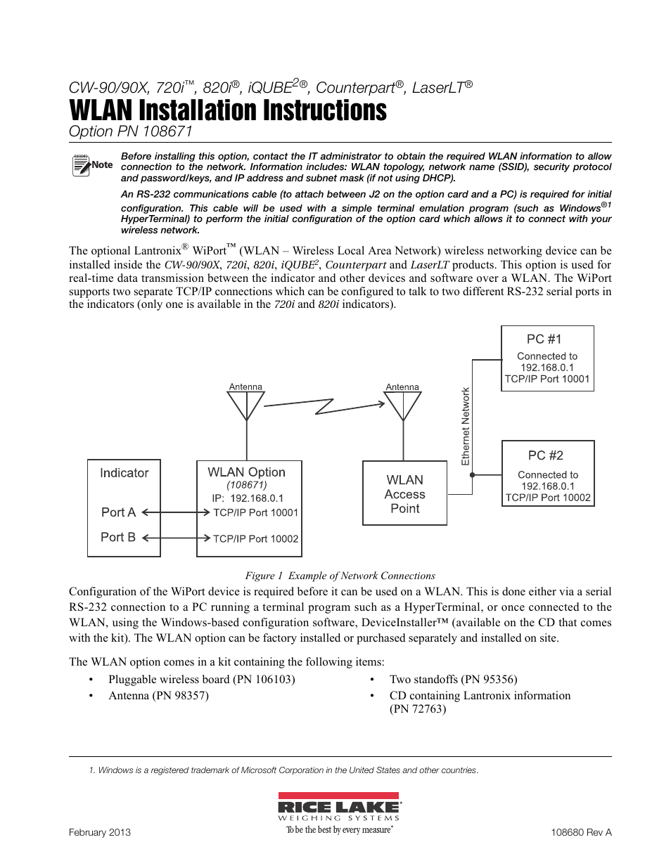 Rice Lake CW-90/90X - 720i - 820i - iQUBE2 - LaserLT WLAN User Manual | 12 pages