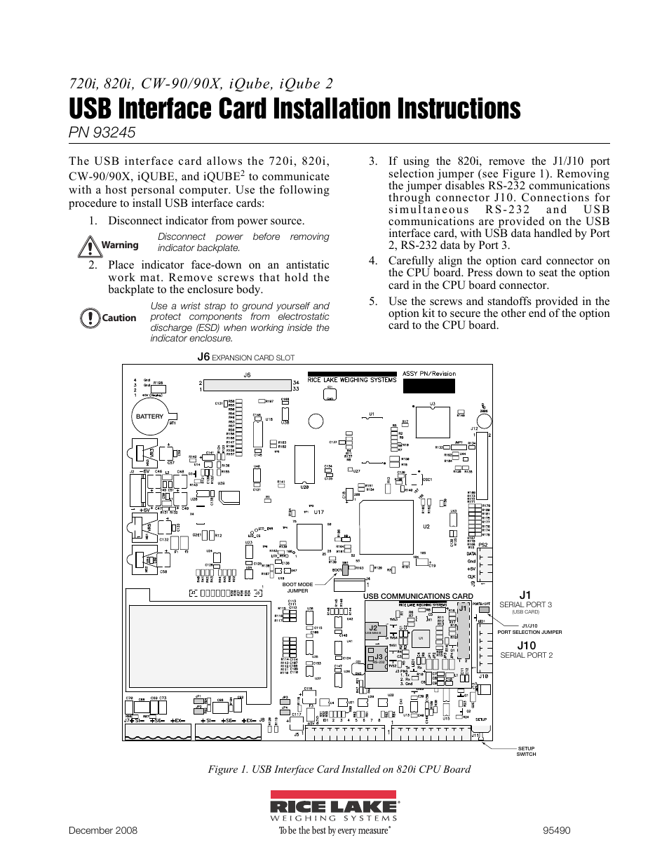 Rice Lake CW-90X Indicator - USB Interface Card User Manual | 2 pages