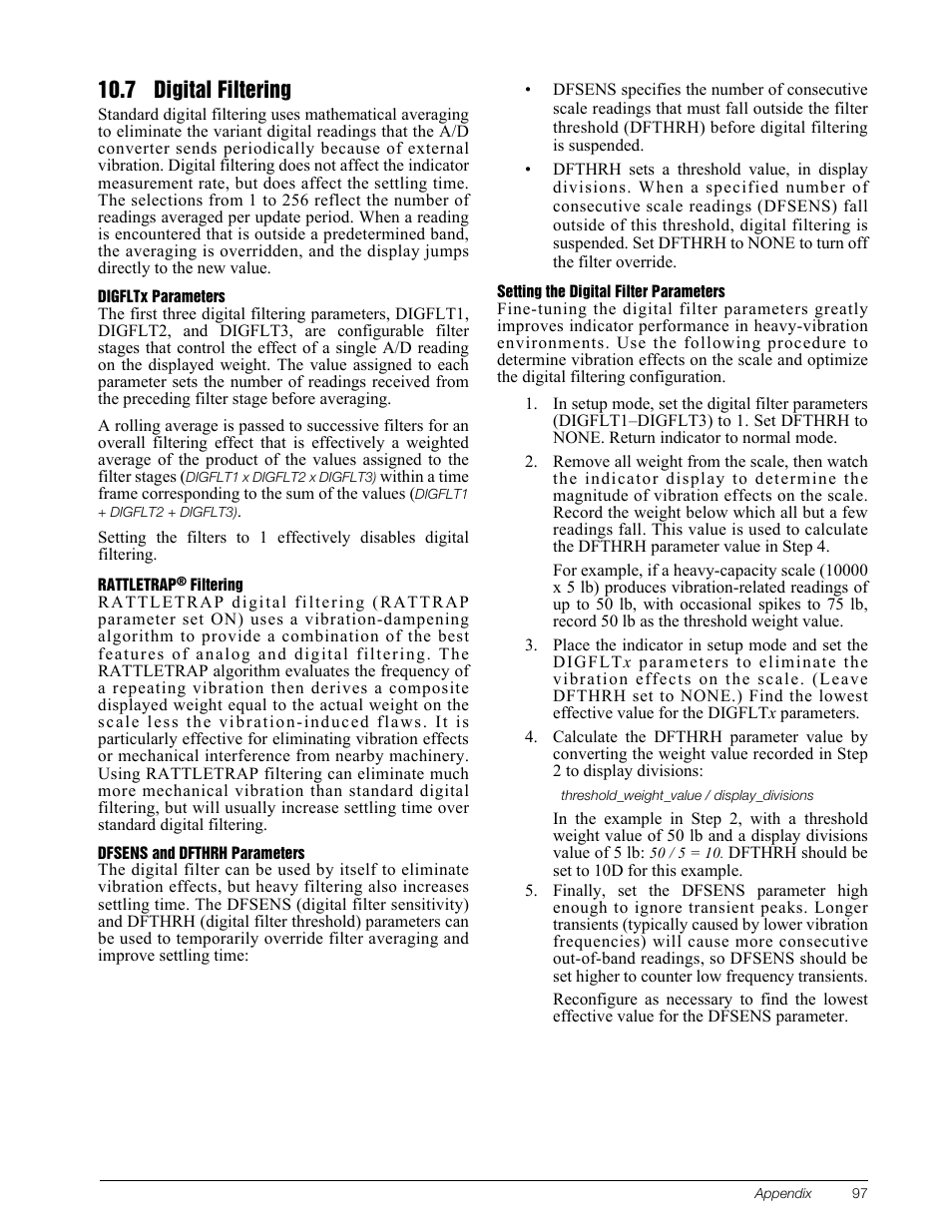 7 digital filtering, Digital filtering, See section | Rice Lake 820i Programmable Indicator/Controller - Installation Manual User Manual | Page 101 / 112