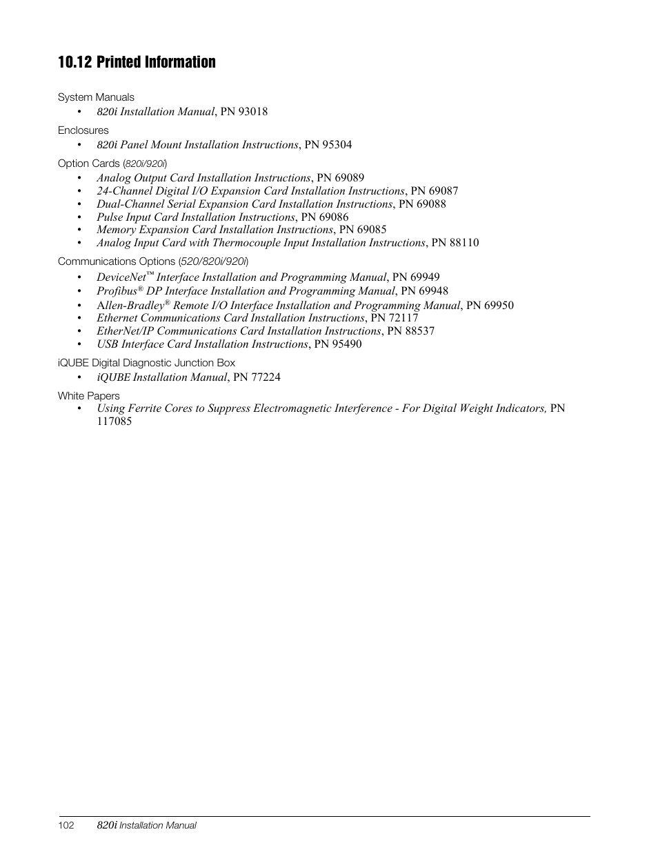 12 printed information, Printed information | Rice Lake 820i Programmable Indicator/Controller - Installation Manual User Manual | Page 106 / 112
