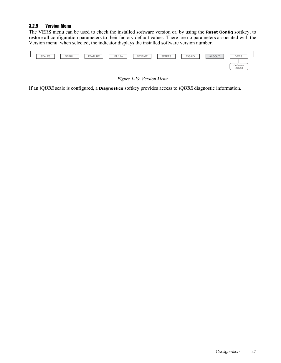 9 version menu, Version menu, If an | Scale is configured, a, Softkey provides access to, Diagnostic information | Rice Lake 820i Programmable Indicator/Controller - Installation Manual User Manual | Page 51 / 112