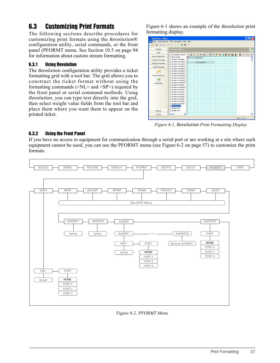 3 customizing print formats, 1 using revolution, 2 using the front panel | Customizing print formats, Using revolution, Using the front panel, Print formatting display | Rice Lake 820i Programmable Indicator/Controller - Installation Manual User Manual | Page 61 / 112
