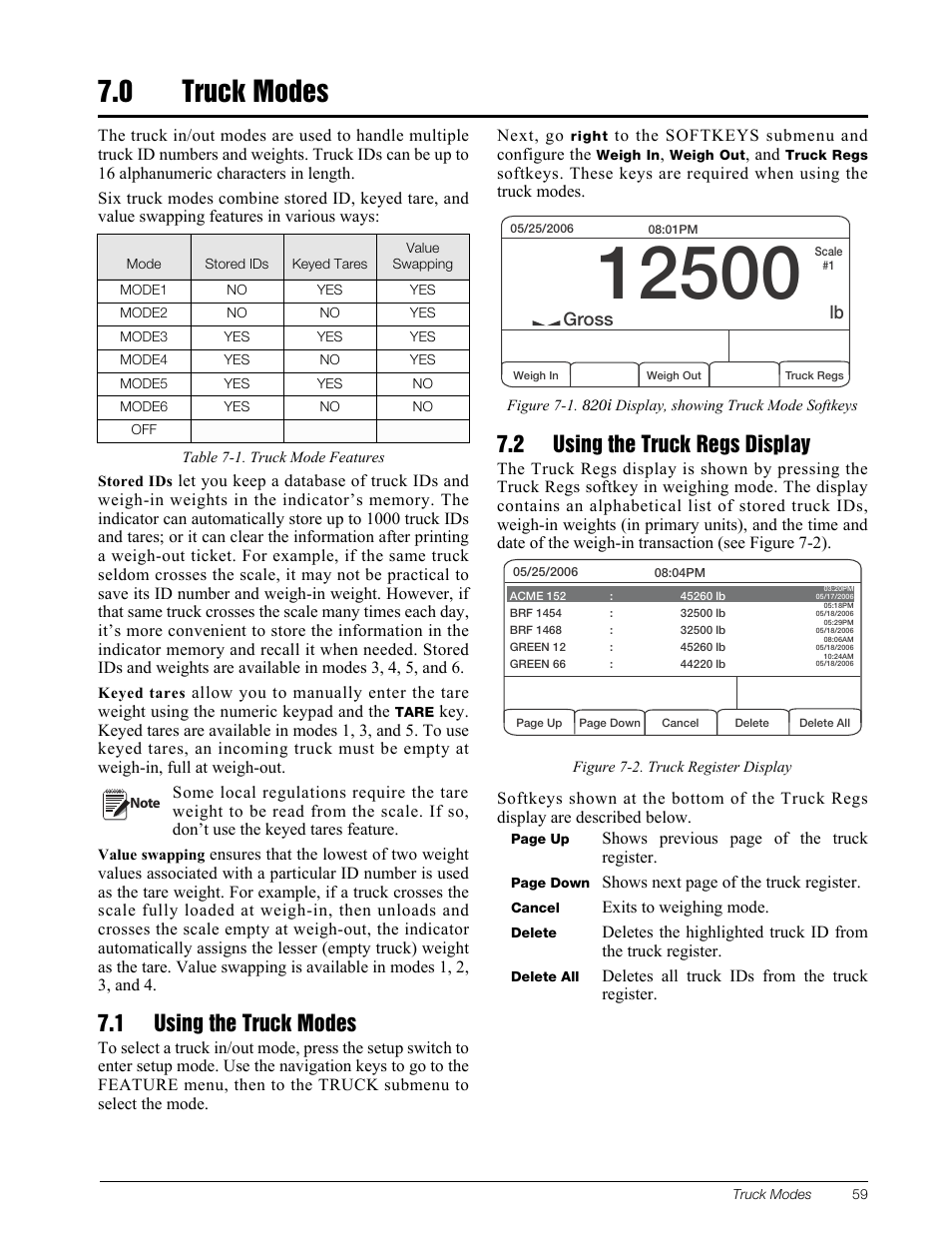 0 truck modes, 1 using the truck modes, 2 using the truck regs display | Truck modes, Using the truck modes, Using the truck regs display, The selected truck mode. see section, 59 for more information about using | Rice Lake 820i Programmable Indicator/Controller - Installation Manual User Manual | Page 63 / 112