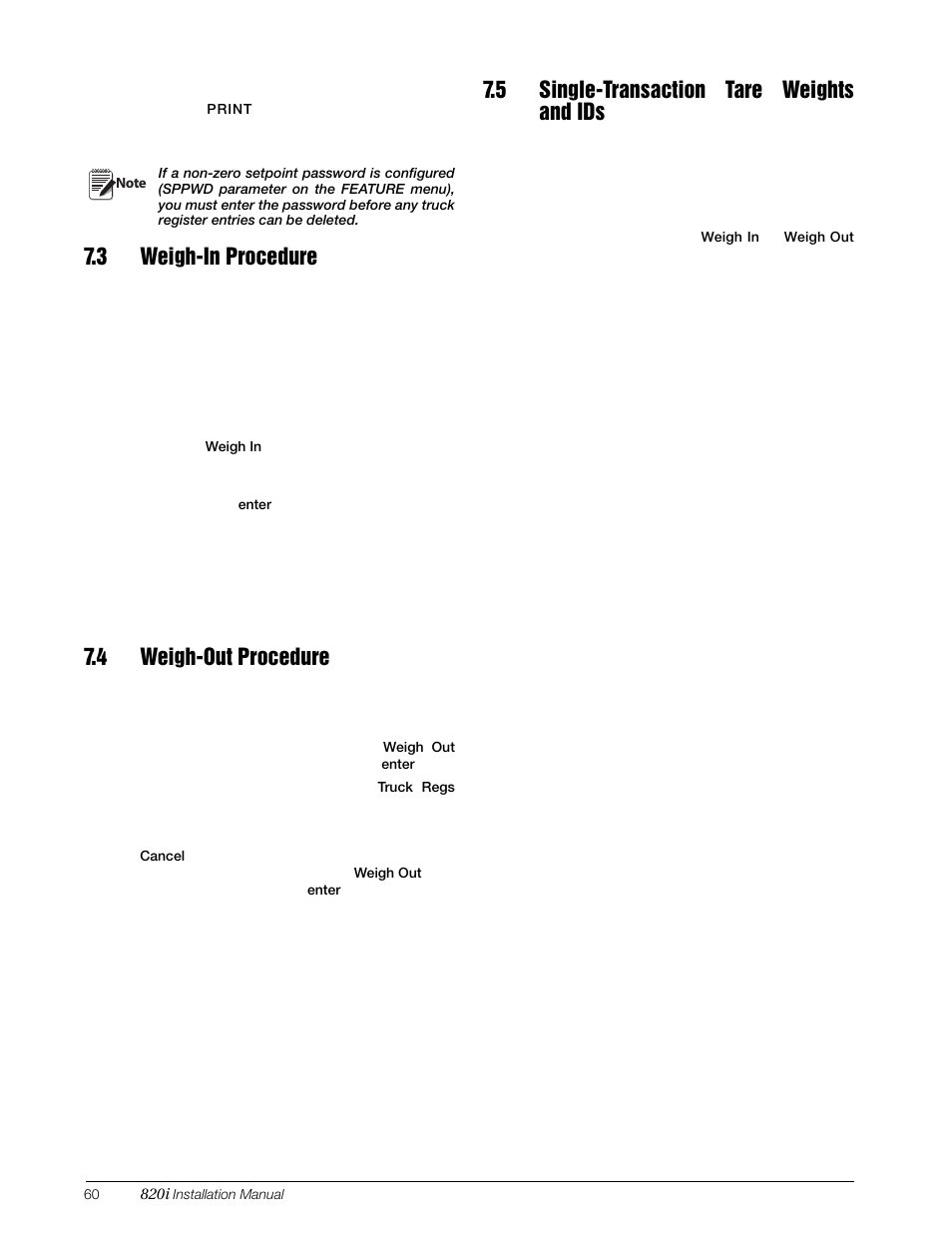 3 weigh-in procedure, 4 weigh-out procedure, 5 single-transaction tare weights and ids | Weigh-in procedure, Weigh-out procedure, Single-transaction tare weights and ids | Rice Lake 820i Programmable Indicator/Controller - Installation Manual User Manual | Page 64 / 112