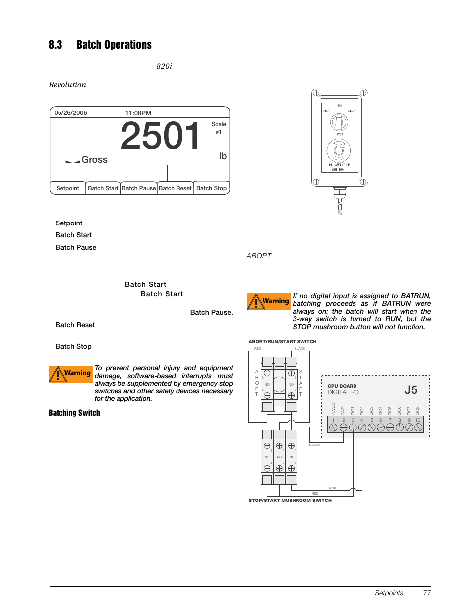 3 batch operations, Batch operations, Lb gross | Display or change assigned setpoints, Starts batch process, Is pressed again. pressing | Rice Lake 820i Programmable Indicator/Controller - Installation Manual User Manual | Page 81 / 112
