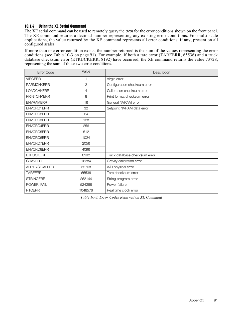 4 using the xe serial command, Using the xe serial command, Section | Rice Lake 820i Programmable Indicator/Controller - Installation Manual User Manual | Page 95 / 112