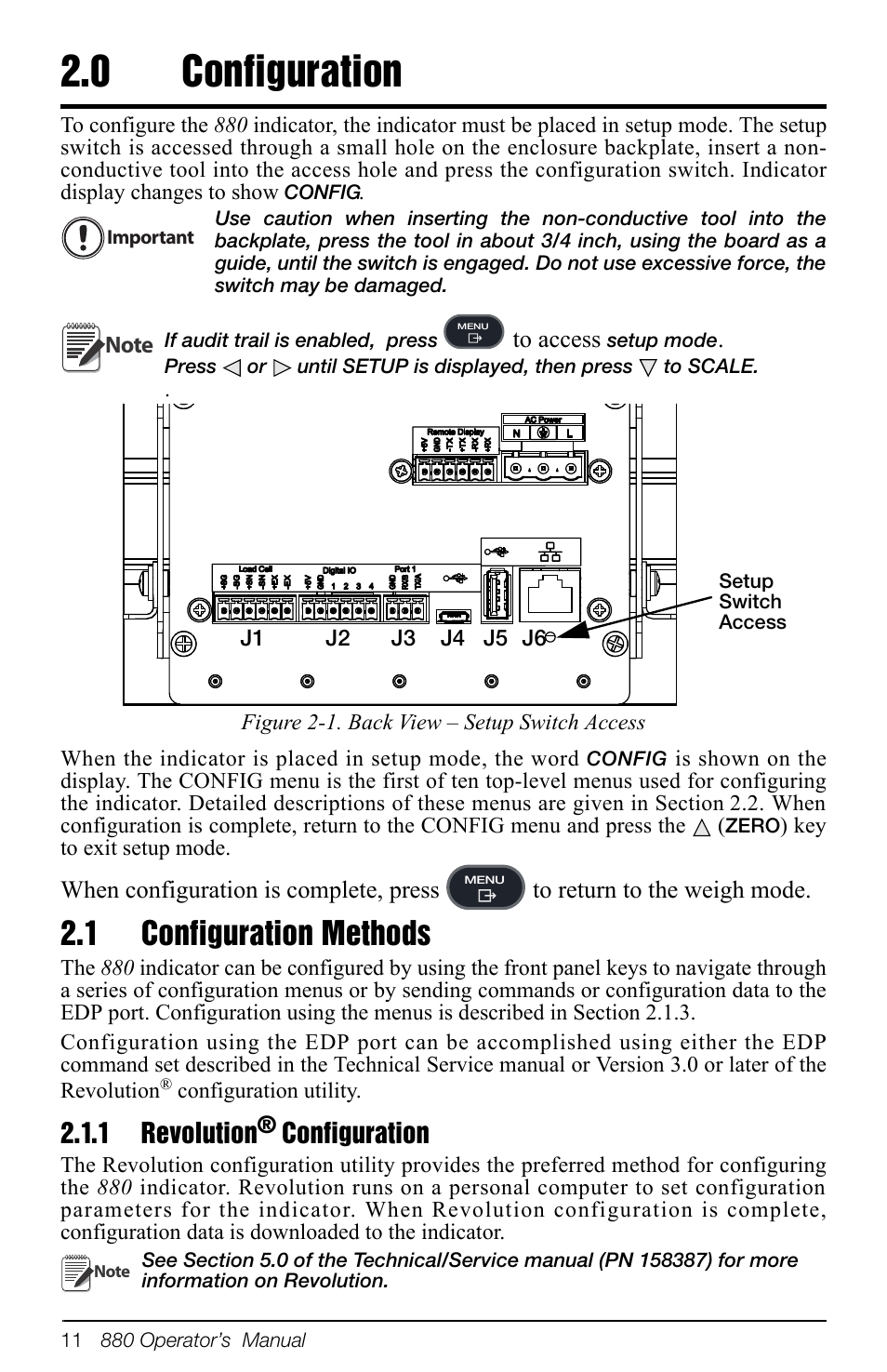 0 configuration, 1 configuration methods, 1 revolution® configuration | Configuration, Revolution® configuration, 1 revolution | Rice Lake 880 Performance Series Indicator/Controller Operators Manual User Manual | Page 15 / 36
