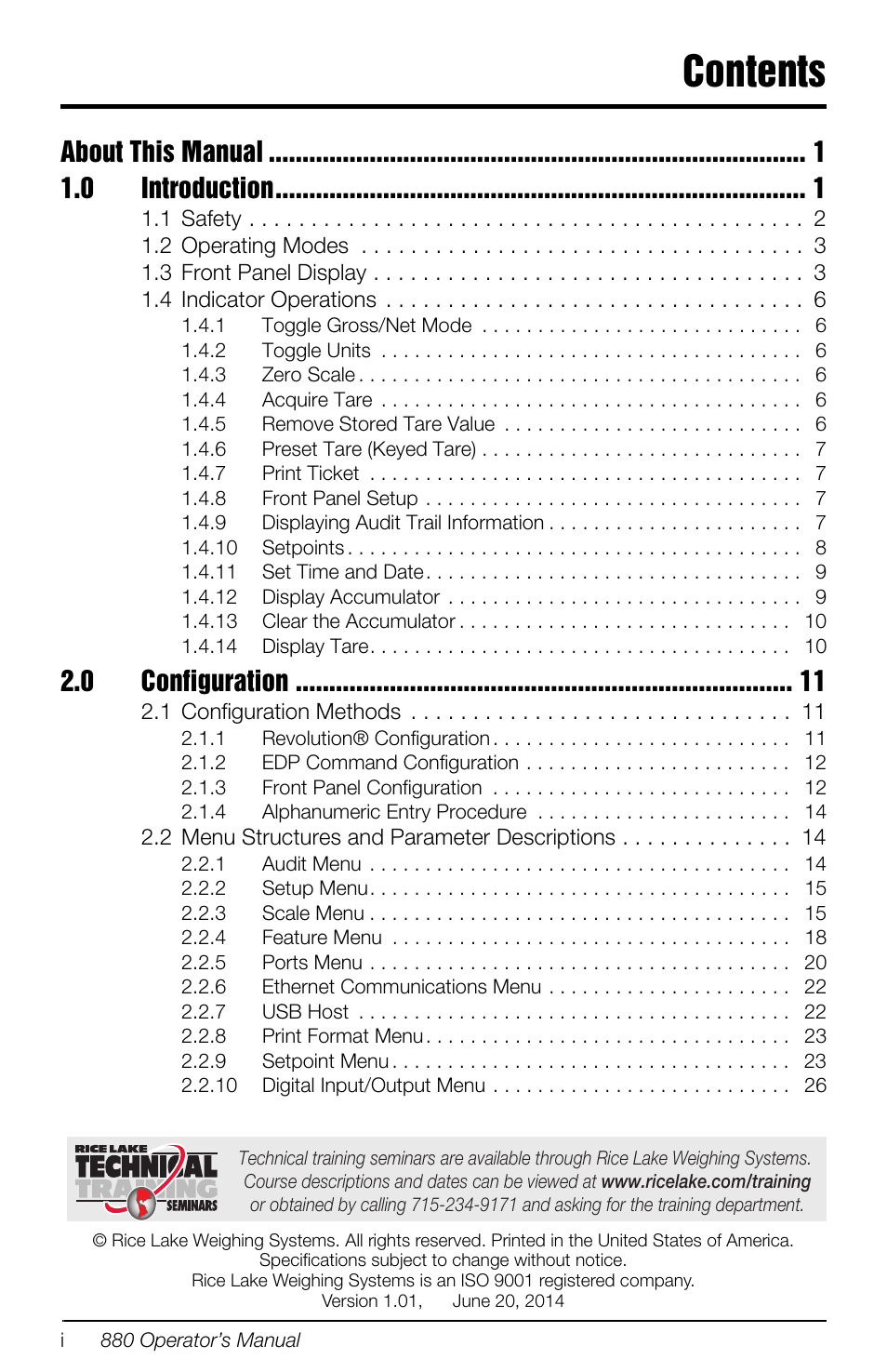 Rice Lake 880 Performance Series Indicator/Controller Operators Manual User Manual | Page 3 / 36