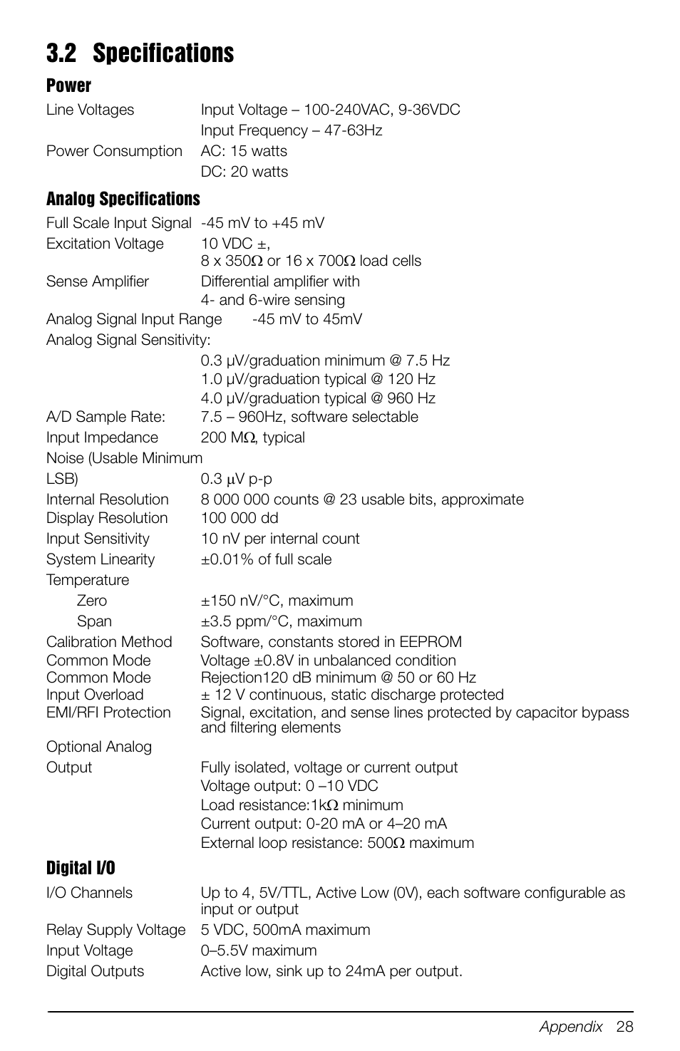 2 specifications | Rice Lake 880 Performance Series Indicator/Controller Operators Manual User Manual | Page 32 / 36
