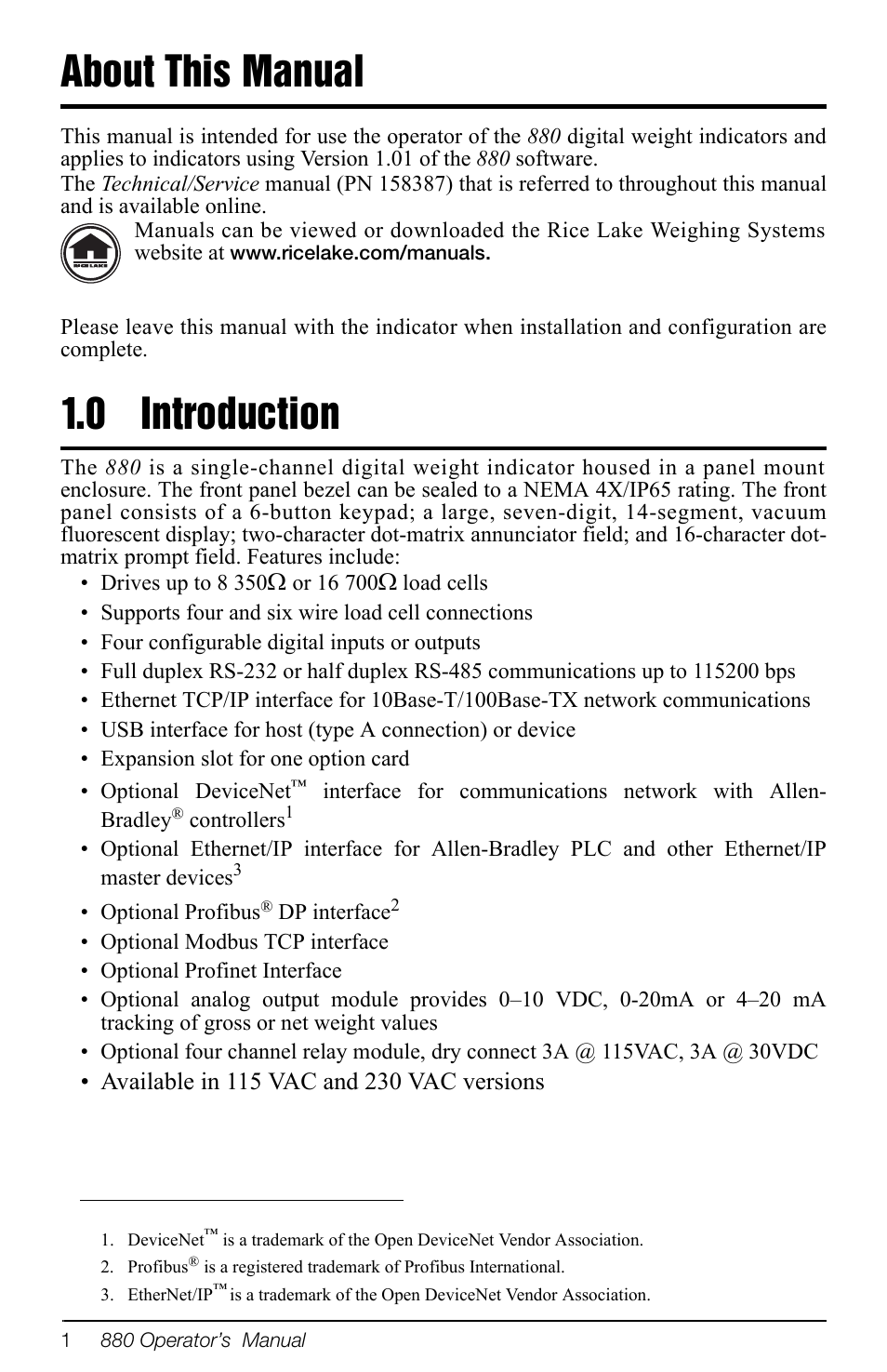 Rice Lake 880 Performance Series Indicator/Controller Operators Manual User Manual | Page 5 / 36