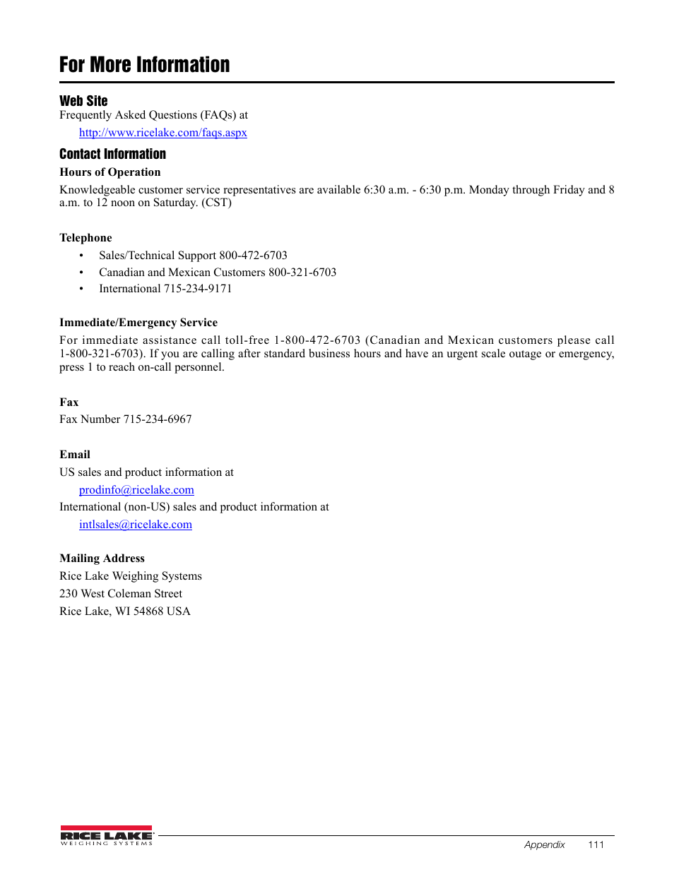 For more information | Rice Lake 880 Performance Series Indicator/Controller Technical/Service Manual User Manual | Page 117 / 120