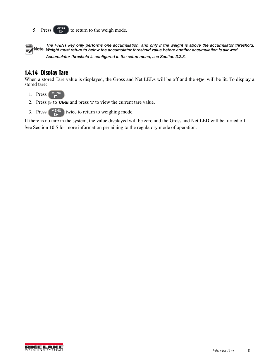 14 display tare, Display tare | Rice Lake 880 Performance Series Indicator/Controller Technical/Service Manual User Manual | Page 15 / 120