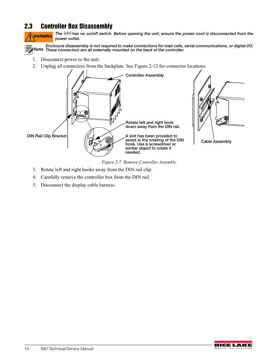 3 controller box disassembly | Rice Lake 880 Performance Series Indicator/Controller Technical/Service Manual User Manual | Page 20 / 120
