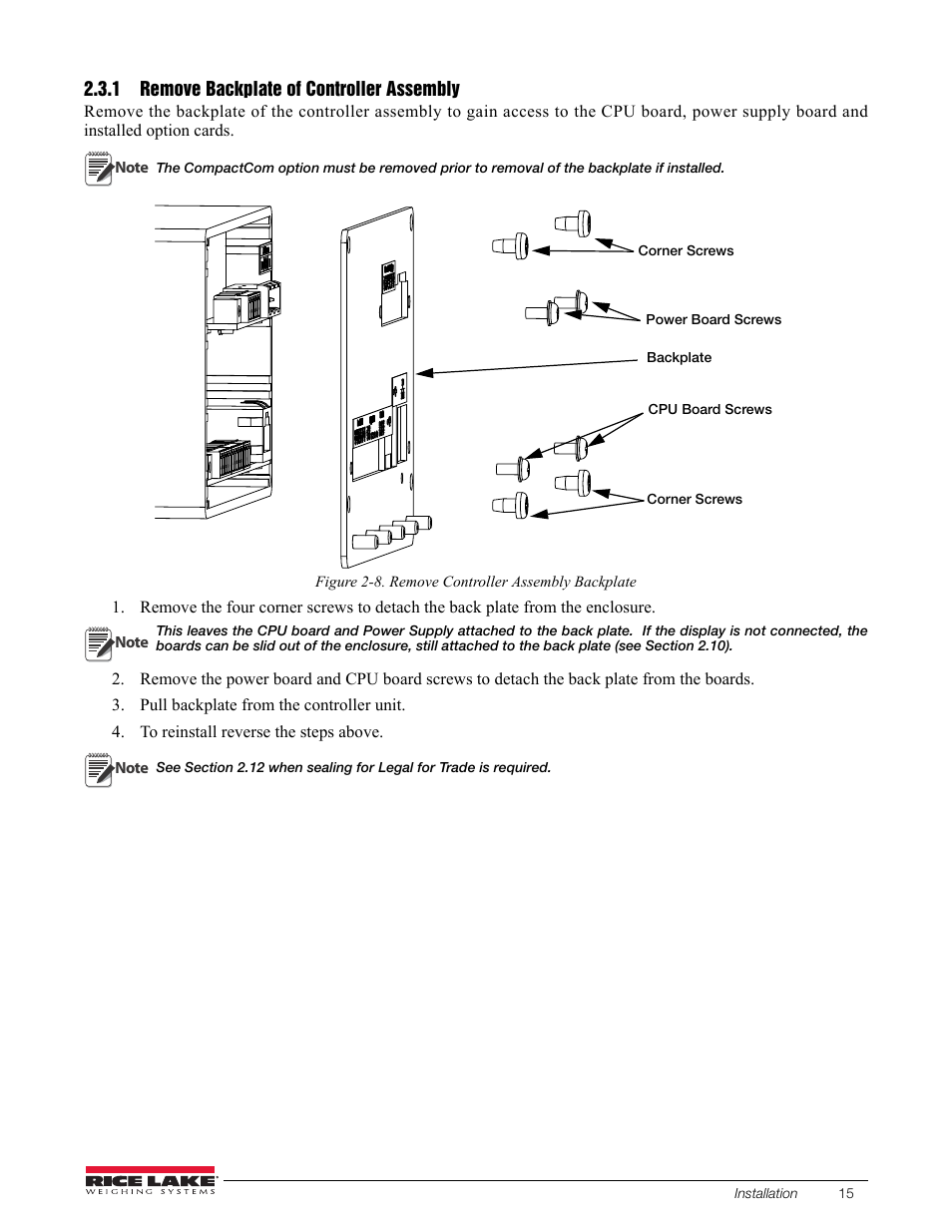 1 remove backplate of controller assembly, Remove backplate of controller assembly | Rice Lake 880 Performance Series Indicator/Controller Technical/Service Manual User Manual | Page 21 / 120