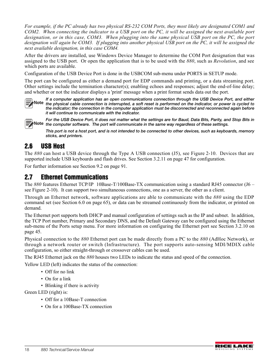 6 usb host, 7 ethernet communications, 6 usb host 2.7 ethernet communications | Rice Lake 880 Performance Series Indicator/Controller Technical/Service Manual User Manual | Page 24 / 120