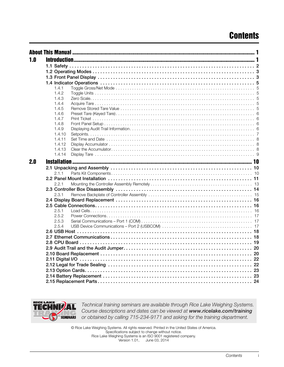 Rice Lake 880 Performance Series Indicator/Controller Technical/Service Manual User Manual | Page 3 / 120