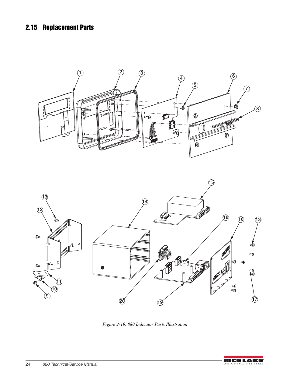 15 replacement parts | Rice Lake 880 Performance Series Indicator/Controller Technical/Service Manual User Manual | Page 30 / 120