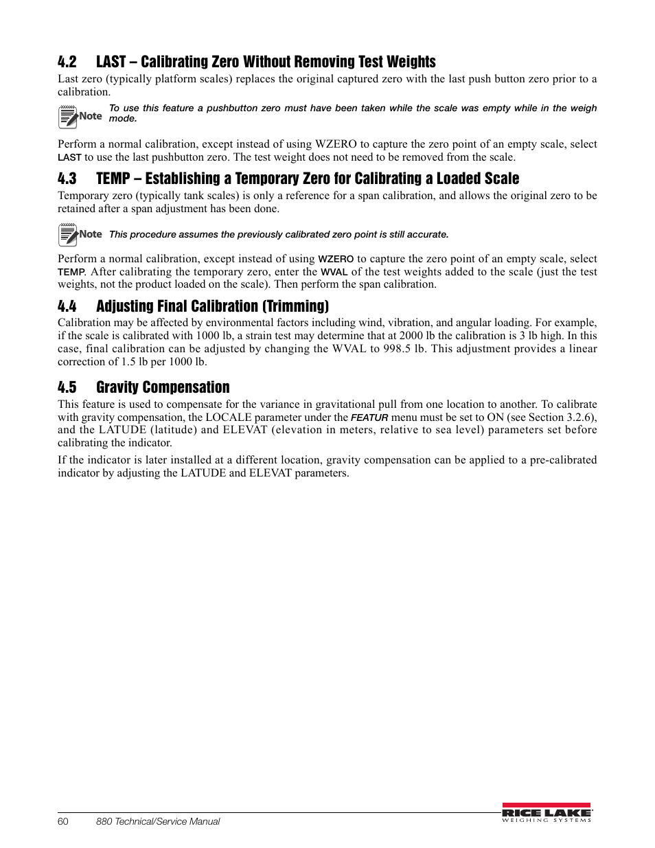 4 adjusting final calibration (trimming), 5 gravity compensation, Ee section 4.2 | See section 4.3, See section 4.2, Section 4.3 | Rice Lake 880 Performance Series Indicator/Controller Technical/Service Manual User Manual | Page 66 / 120