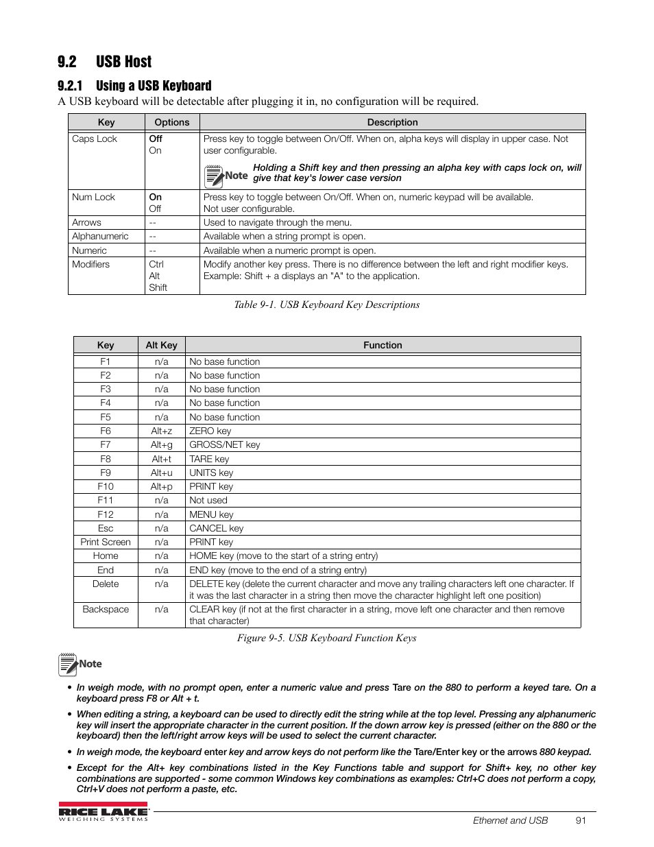 2 usb host, 1 using a usb keyboard, Using a usb keyboard | Rice Lake 880 Performance Series Indicator/Controller Technical/Service Manual User Manual | Page 97 / 120
