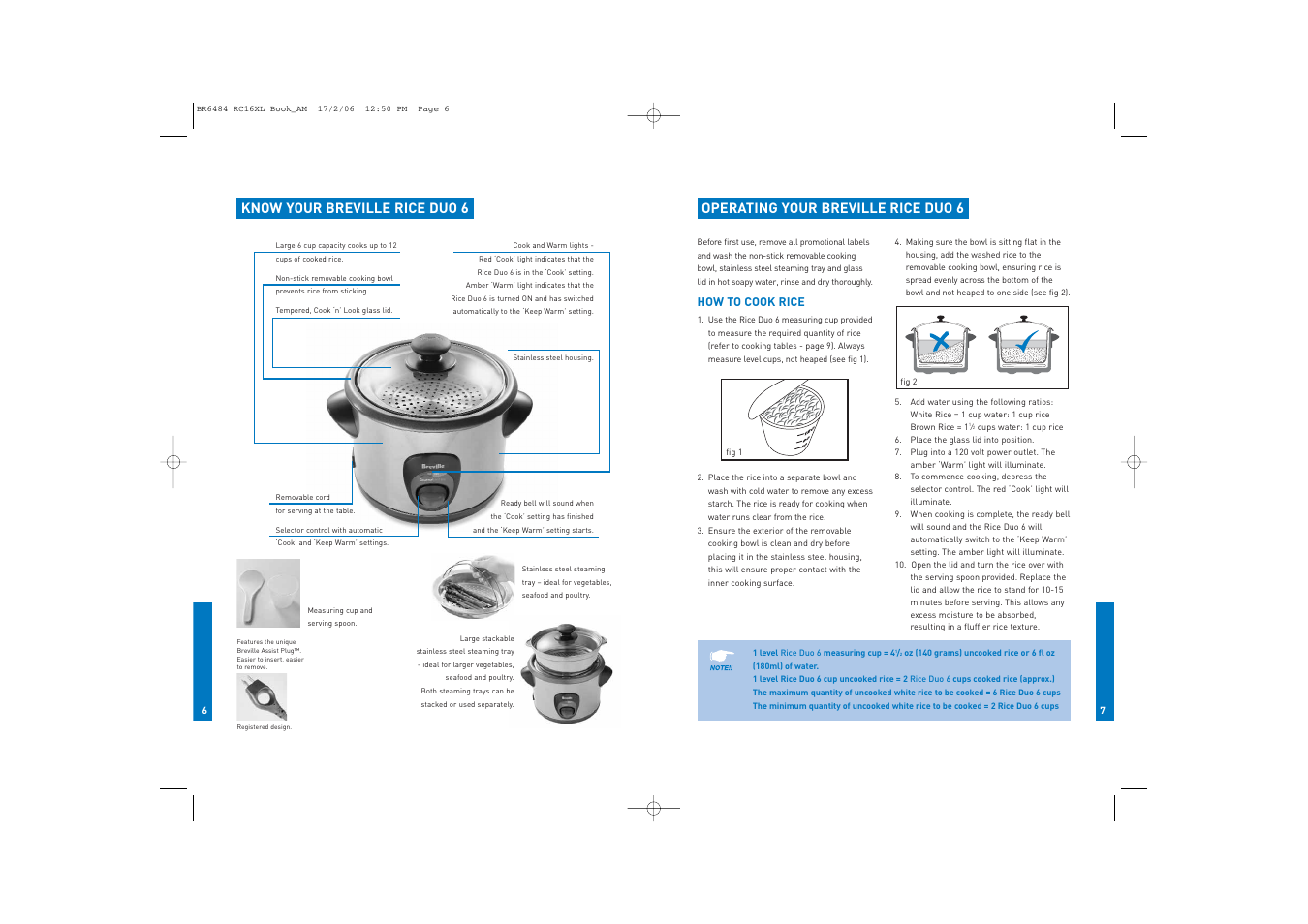 Know your breville rice duo 6, Operating your breville rice duo 6 | Breville RC16XL User Manual | Page 4 / 26