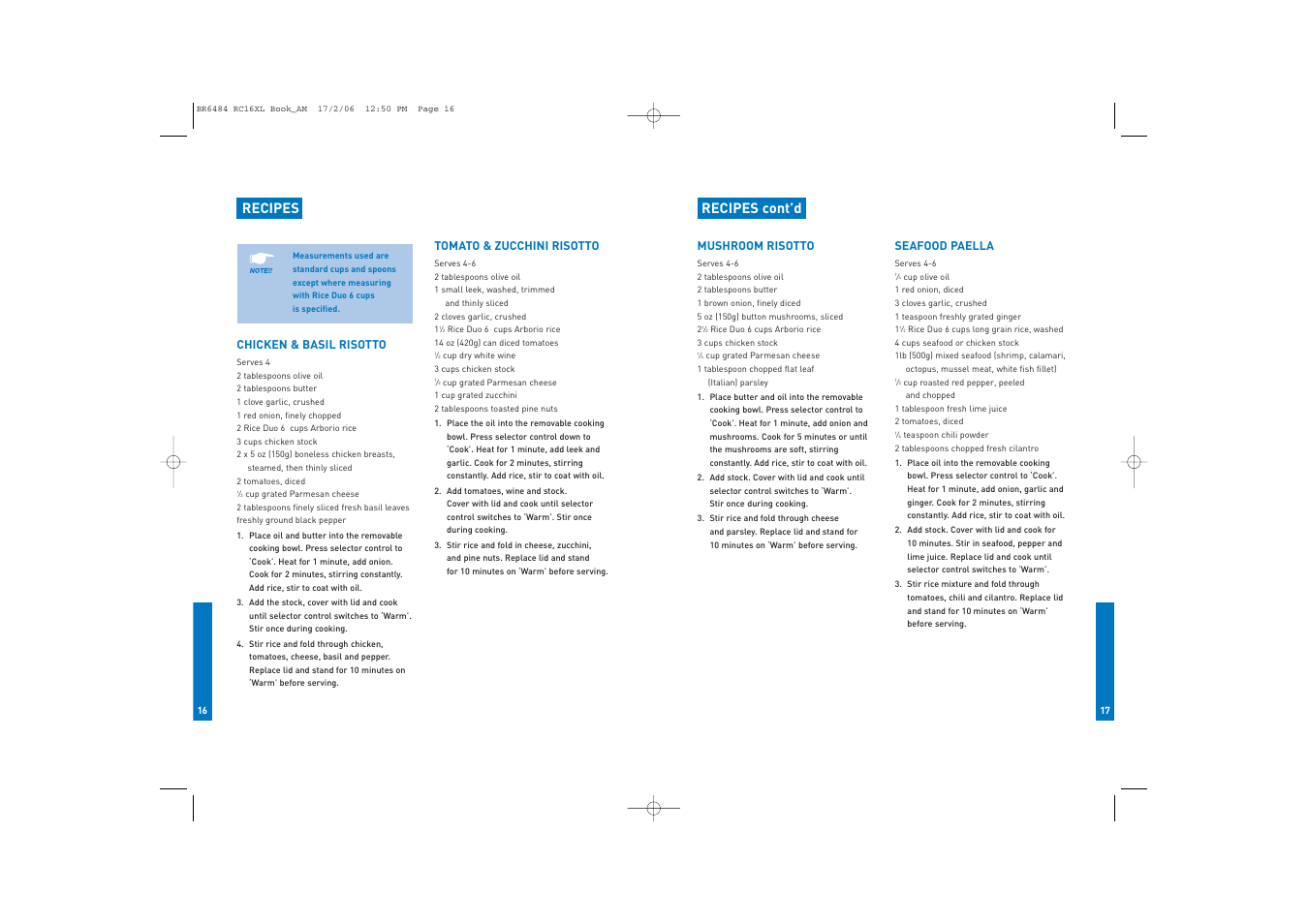 Recipes, Recipes cont’d | Breville RC16XL User Manual | Page 9 / 26