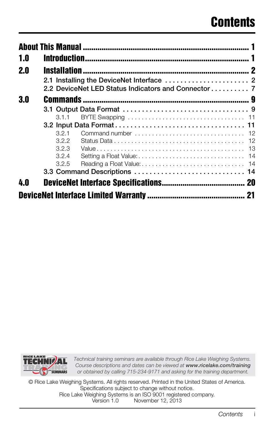 Rice Lake 880 Performance Series Panel Mount Indicator/Controller - DeviceNet Interface Option Installation and Programming Manual User Manual | Page 3 / 28