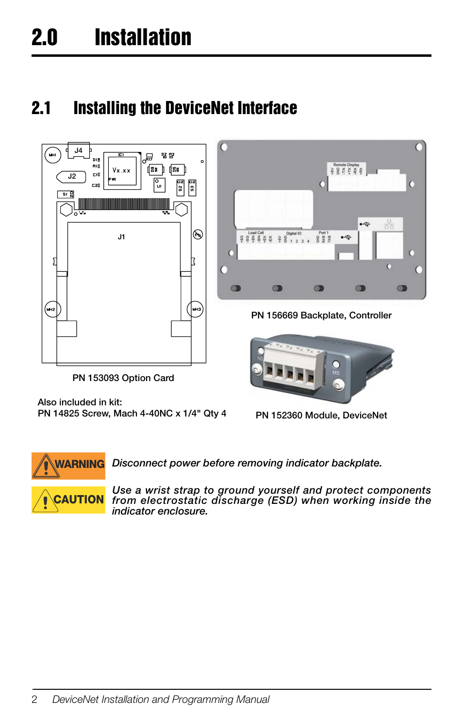 0 installation, 1 installing the devicenet interface, Installation | Rice Lake 880 Performance Series Panel Mount Indicator/Controller - DeviceNet Interface Option Installation and Programming Manual User Manual | Page 6 / 28