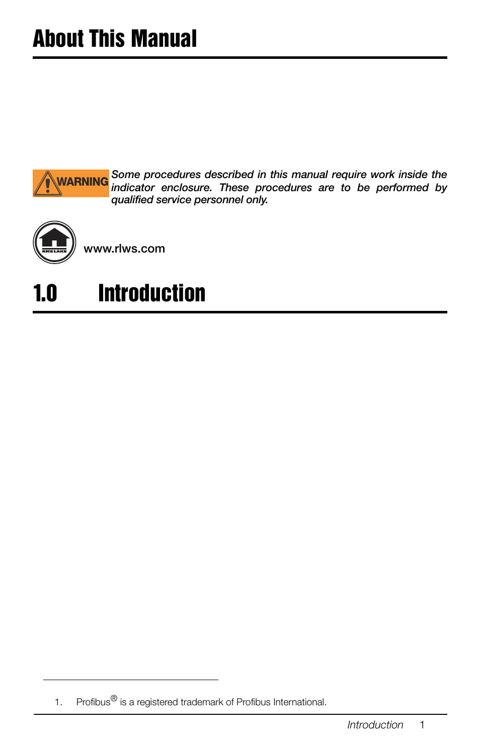 About this manual, 0 introduction, About this manual 1.0 | Introduction | Rice Lake 880 Performance Series Panel Mount Indicator/Controller - Profibus DP Interface Option Installation and Programming Manual User Manual | Page 5 / 28