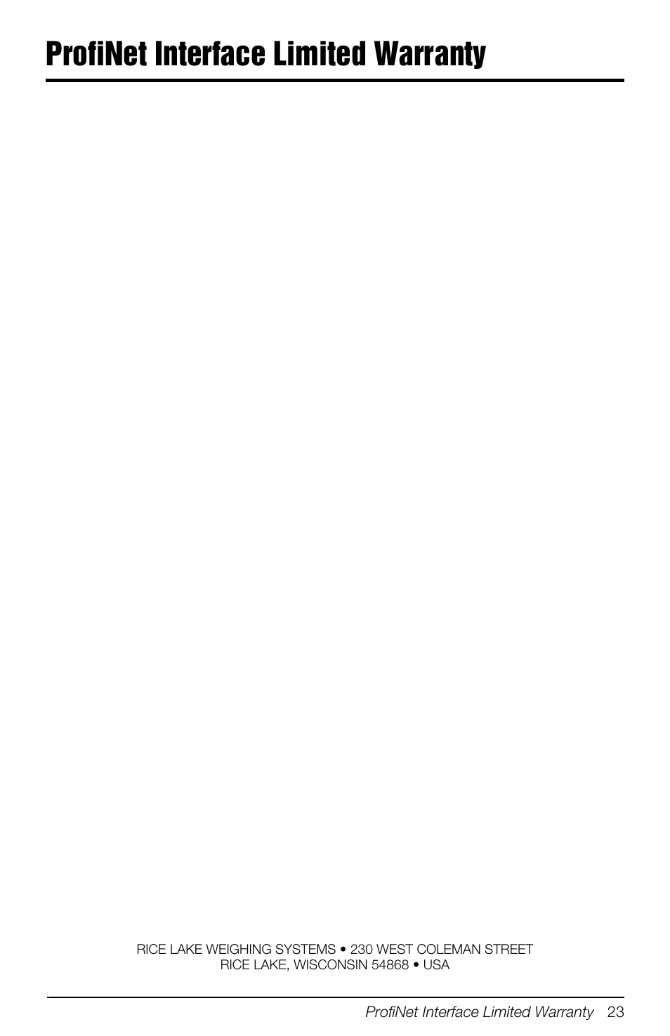 Profinet interface limited warranty | Rice Lake 880 Performance Series Panel Mount Indicator/Controller - ProfiNet Interface Option Installation and Programming Manual User Manual | Page 27 / 32