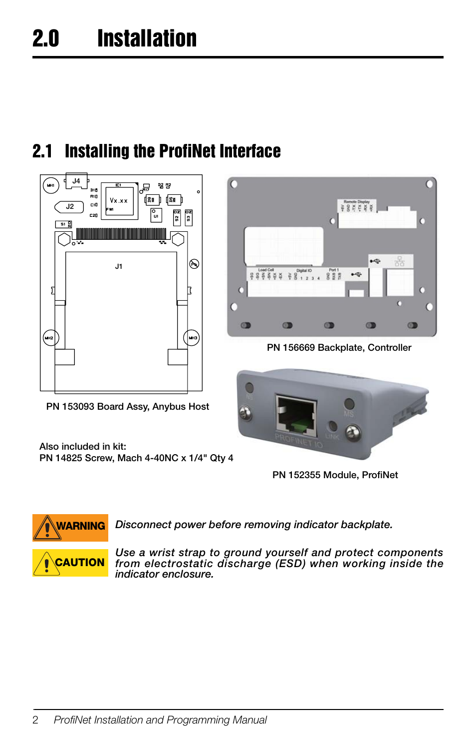 0 installation, 1 installing the profinet interface, Installation | Rice Lake 880 Performance Series Panel Mount Indicator/Controller - ProfiNet Interface Option Installation and Programming Manual User Manual | Page 6 / 32