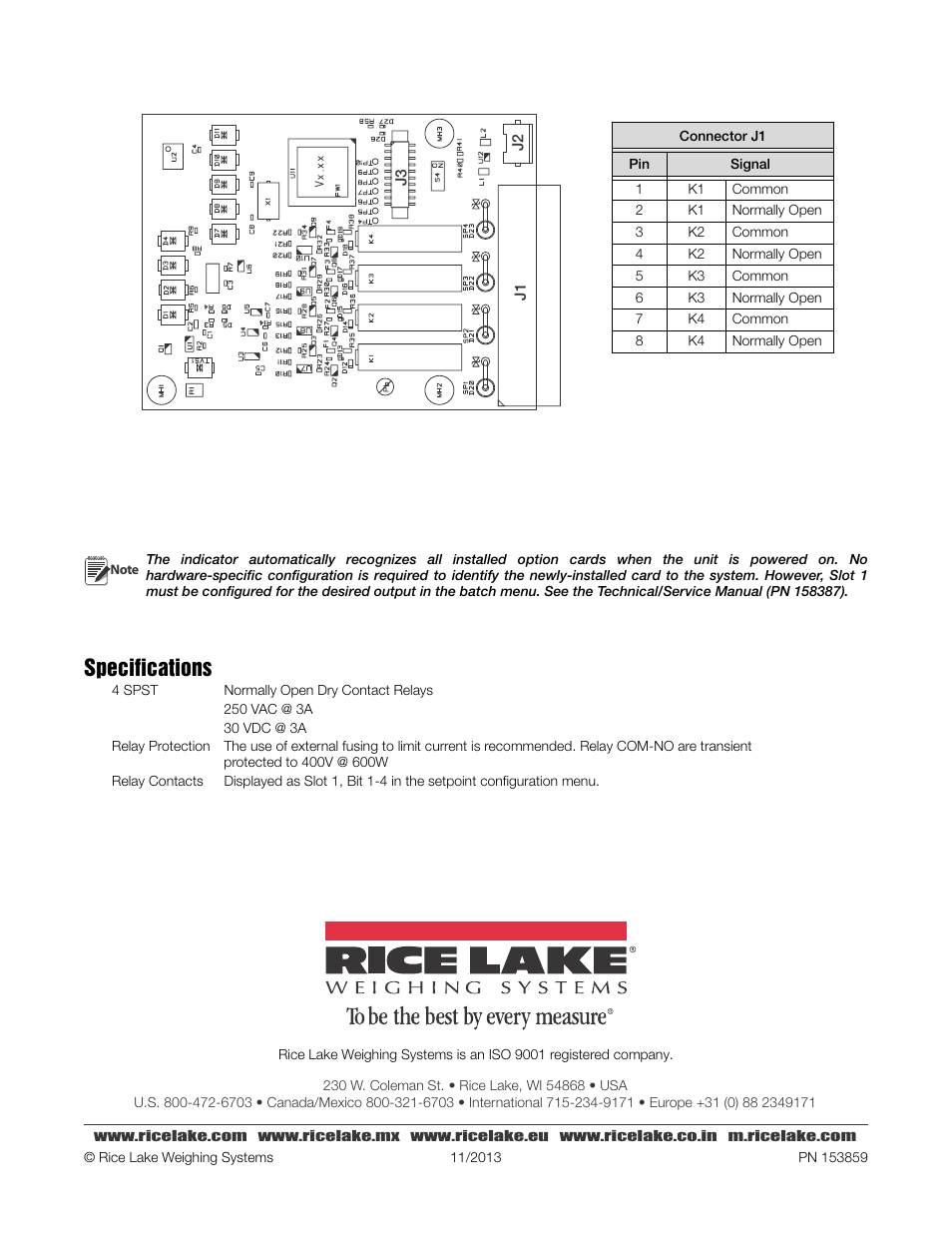 Specifications | Rice Lake 880 Performance Series Panel Mount Indicator/Controller - Relay Card Option Installation Manual User Manual | Page 4 / 4