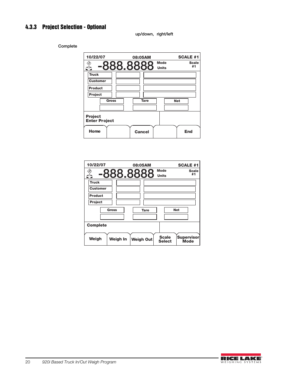 3 project selection - optional, Project selection - optional | Rice Lake 920i Based Truck In/Out System User Manual | Page 24 / 30