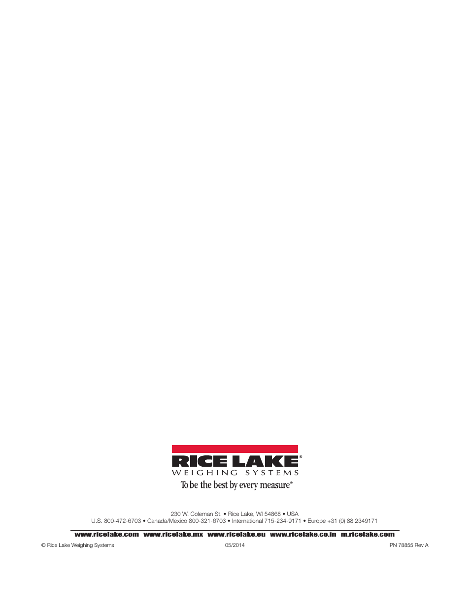 Rice lake weighing systems 05/2014 pn 78855 rev a | Rice Lake 920i Based Truck In/Out System User Manual | Page 30 / 30